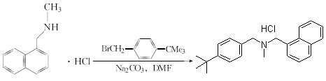 Butenafine HCl is prepared by reaction of N-methyl-1-naphthalene methylamine hydrochloride with tert-Butyl benzyl bromide.
